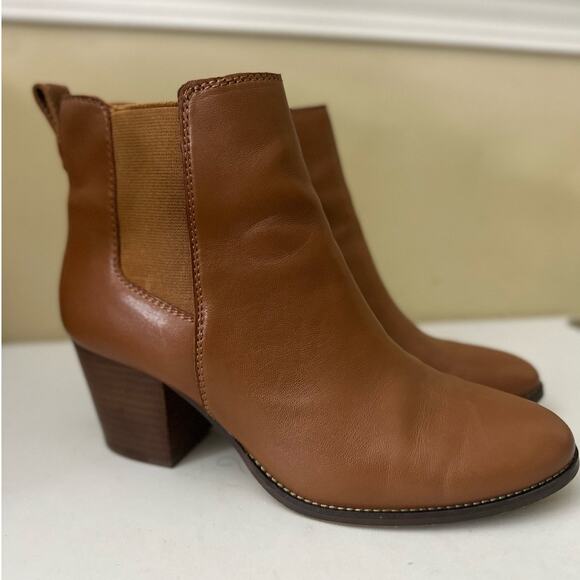 J. Crew Rory Leather Block Heel Ankle Chelsea Boots Warm Sepia Brown Size 10 - Picture 2 of 9